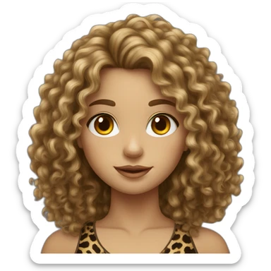 European curly long hair girl in leopard sticker