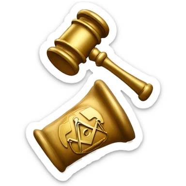 gold gavel with freemason logo and letter g sticker