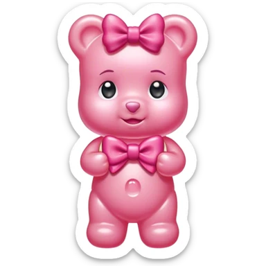 pink girl gummy bear with bow sticker