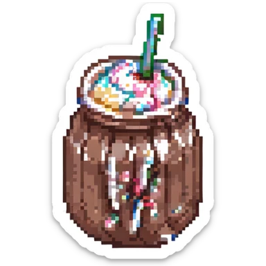 chocolate milkshake, pixel art style sticker