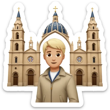 Pasear por madrid de los austrias hombre rubio con catedral de fondo sticker