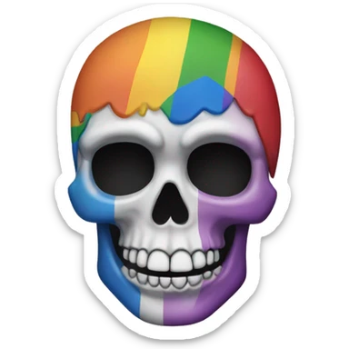 A mixture between the skull emoji and the gay pride emoji sticker