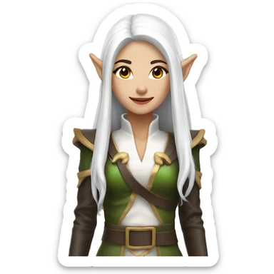 Asian feminine full body slim long white hair elf leather costume sticker