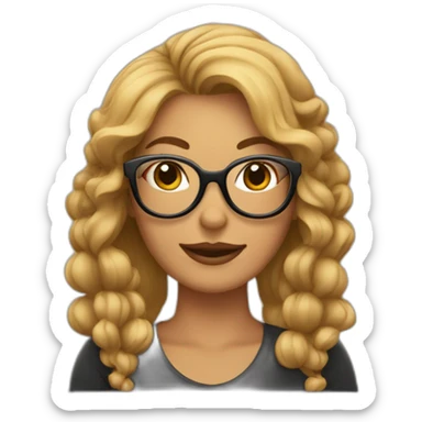 Mujer con rulos pelo largo castaño con gafas sticker
