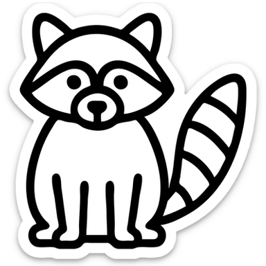 simple raccoon icon, minimalist and bold, clean black outlines, no fill, modern icon style sticker