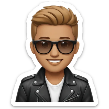 Happy Male Music Singer with white shirt, black leather jacket and sunglasses sticker