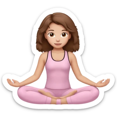 brown hair girl wearing light pink pilates clothes, fluffy medium hair and brown eyes sticker
