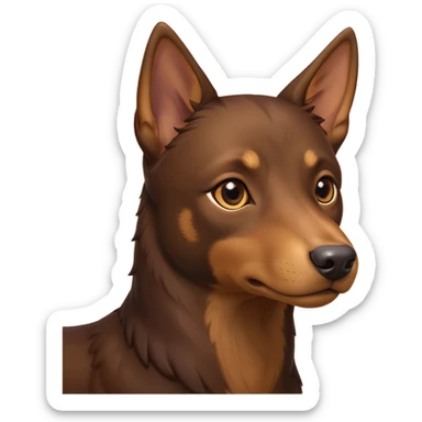 Cinematic Noble Brown and Tan Kelpie Portrait Emoji, Poised and regal, with a strong, agile build and a rich, well-groomed Fur of warm brown and tan, piercing warm eyes, Simplified yet sharp and sophisticated features, highly detailed, glowing with a soft, dignified glow, high shine, intelligent and energetic, stylized with an air of determination, focused and attentive, soft glowing outline, capturing the essence of a watchful and confident herder, so majestic it feels as though it could bound out of the screen with effortless authority! sticker