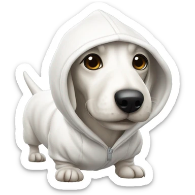 White sausage dog in hoody  sticker