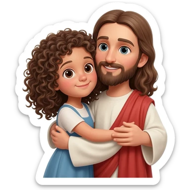 Jesus hugs a girl curly hair sticker
