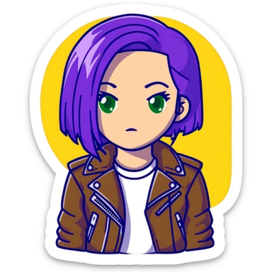 Mal from Descendants, purple hair, leather jacket, green eyes sticker