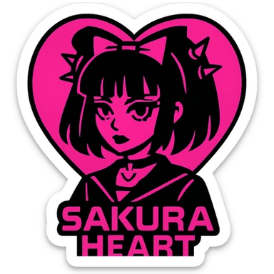 goth sakura heart, vaporwave style, neon pink and black colors, retro gothic vibe sticker