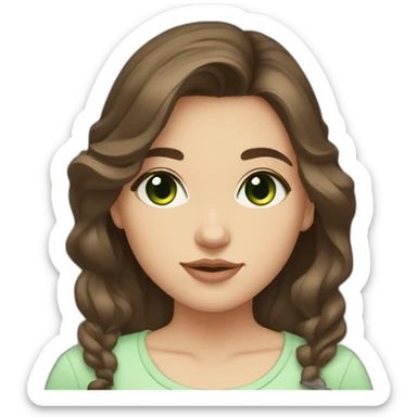 brown hair dark green eyes small nose thin brows wavy hair chubby cheeks girl sticker