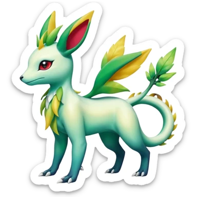 Shiny Iridescent Helioptile-Salandit-Leafeon-Shaymin-Fakémon-hybrid-creature (full body)  sticker