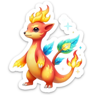 Elemental Forty Fiery Sparky Fierce Colorful Gradient Sparkly Nebular Starry Flaming Viney Vinal Dusky Aurorus-Amaura-Auroras-Pokémon-Fakémon-creature sticker