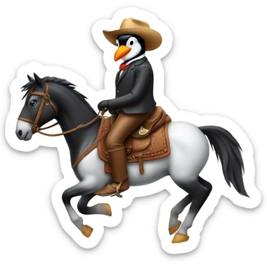 Penguin wearing cowboy hat riding a horse  sticker