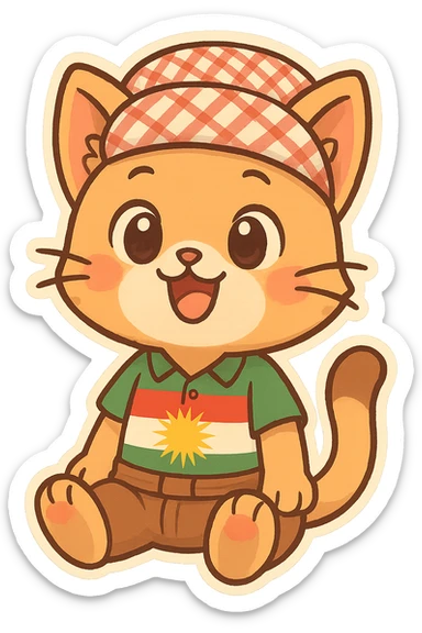 colorful and cheerful cartoon sticker of a Kurdish cat native to Kurdistan, no text, suitable for WhatsApp and Instagram, transparent background sticker
