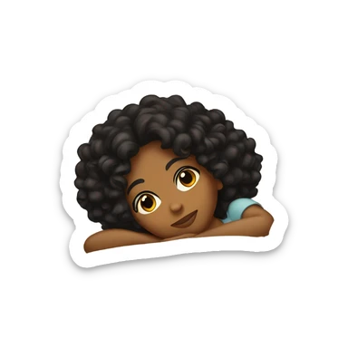 A brown girl with black curly hair laying in bed sticker