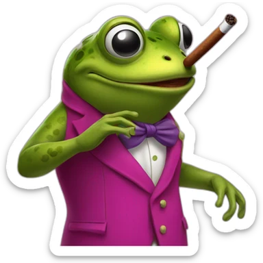 Frog wearing magenta coat smoking cigar  sticker