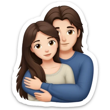 brunette long haired girl and her brunette boyfreind cuddling sticker