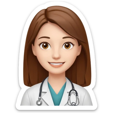 smiling doctor woman, brown eyes, white skin, long brown straight  sticker