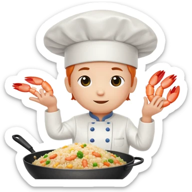 A shrimp dressed as a chef making fried rice sticker