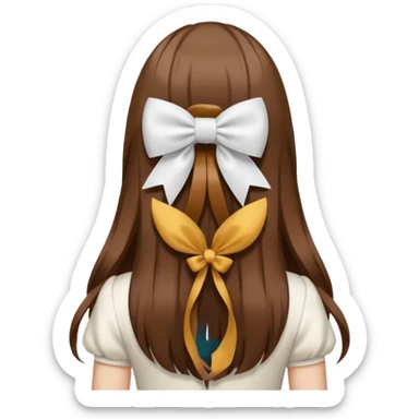 Brown long hairs with white bow from the back sticker