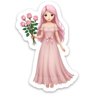 pastel anime woman with long hair pink roses lace dress full body sticker