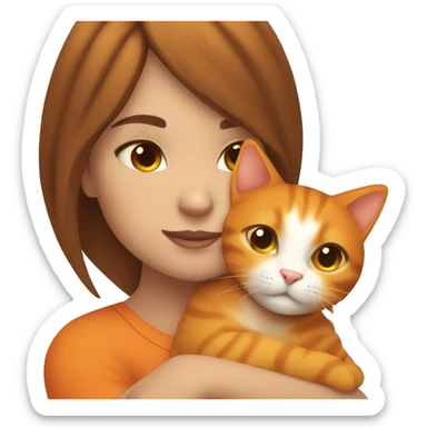 girl cuddling a orange cat sticker