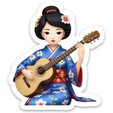 geisha play guitar sticker