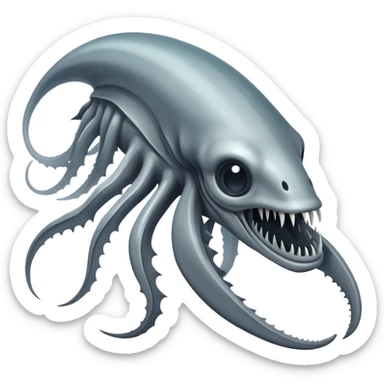 Sad Reaper Leviathan from Subnautica game, fearsome underwater creature with long mandibles, looking sad sticker