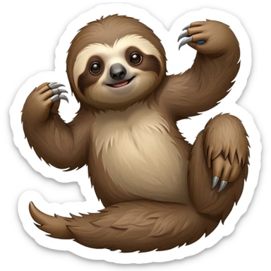 cinematic-sloth-realistic-full-body-hanging-emoji,-long-curved-claws-clinging,-thick-shaggy-brown-fur-slightly-ruffled,-head-tilted-dramatically,-slow-blinking-eyes-filled-with-serene-wisdom,-simplified-yet-realistic-focused-features,-highly-detailed,-glowing-with-an-almost-sarcastic-glow sticker