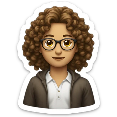 nerd, glasses, curly brown hair sticker