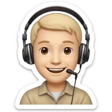 pleasant face emoji wearing headphones with an attached microphone, smiling expression sticker