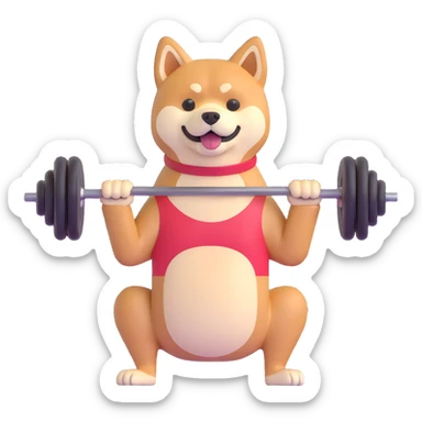 shiba inu at gym doing barebells sticker
