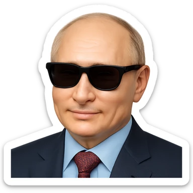 photorealistic portrait of Putin wearing sunglasses, emoji style, confident expression sticker