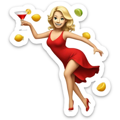 white woman short red dress dancing with cocktail sticker