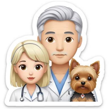Blonde nurse and hot asain Korean man with one silver hair yorkie.  sticker