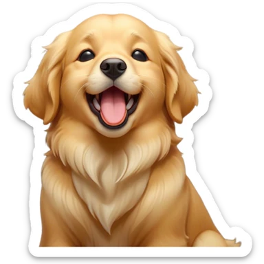 Cinematic Cute Yawning Golden Retriever Portrait Emoji, Head tilted slightly with a dramatic, wide-open yawn, revealing a silky golden coat with a subtle shimmer, floppy ears slightly drooping, round brown eyes barely open in drowsy contentment, Simplified yet irresistibly adorable features, highly detailed, glowing with a soft, cozy glow, high shine, relaxed yet expressive, stylized with a touch of whimsy, bright and endearing, soft glowing outline, capturing the essence of a sleepy yet affectionate companion, so drowsy it feels like it could stretch out of the screen and curl up for a nap! sticker