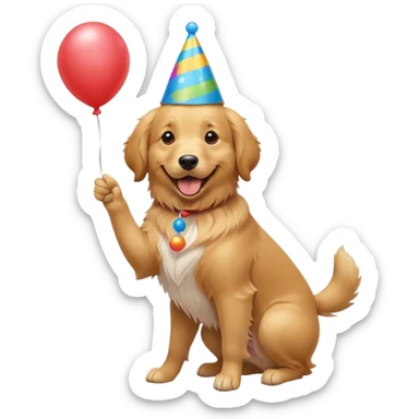A dog wearing a party hat, wagging its tail while holding a tiny balloon.

















 sticker