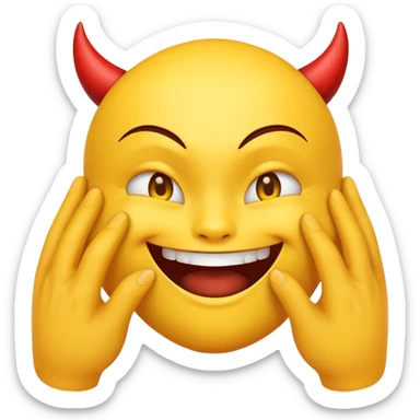 yellow emoji face with devil-like grin and hands rubbing together deviously sticker