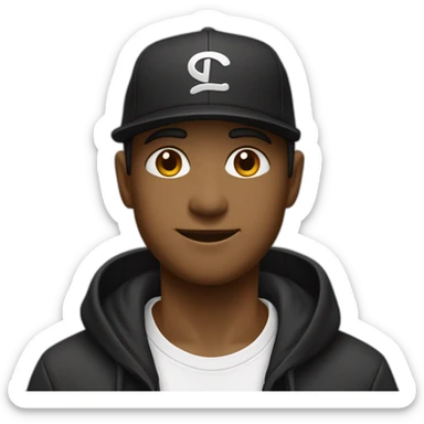 Un gars portant un sweat à capuche noir et une casquette noire sticker