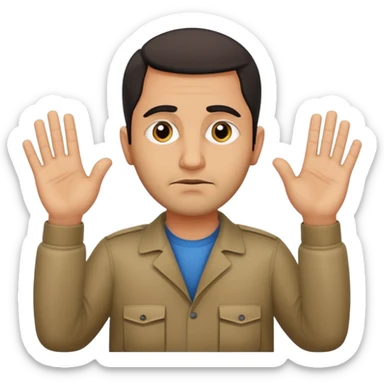 surrenders, portray an authentic 1980 Iraqi with a sad face and raised hands sticker