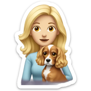 Blonde woman holding a cavalier sticker