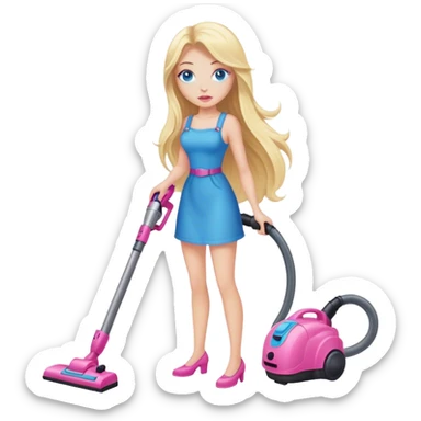 Cinematic realistic blonde with long hair, blue eyes and pink lips vacuums sticker