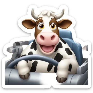 Cow riding a rollercoaster sticker