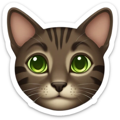 Dark Brown cat with darker stripes and Green eyes sticker