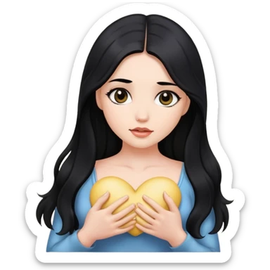 A beautiful girl with long black hair and black eyes holds her breasts in her hands sticker