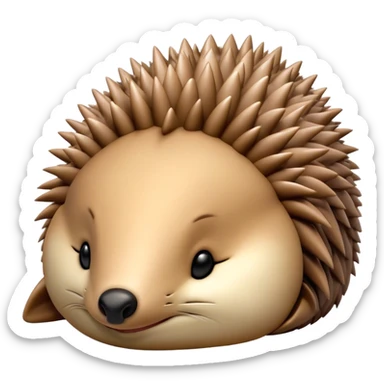 Meme-Worthy Cute Sleeping Echidna Portrait Emoji, Head resting peacefully with a contented smile, showcasing a delightfully compact build and a luxuriously soft spiky fur, eyes shut in a serene, restful nap, Simplified yet hilariously adorable features, highly detailed, glowing with a soft, drowsy light, high shine, relaxed and utterly lovable, stylized with an air of playful laziness, bright and heartwarming, soft glowing outline, capturing the essence of a comically sleepy echidna, so meme‐worthy it feels like it could instantly become the next viral sensation of adorable slumber! sticker