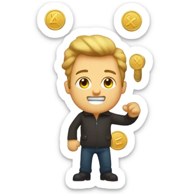 Create a emoji of elonmosk handle a golden coin  in the golden coin write X in the background write X in capital sticker